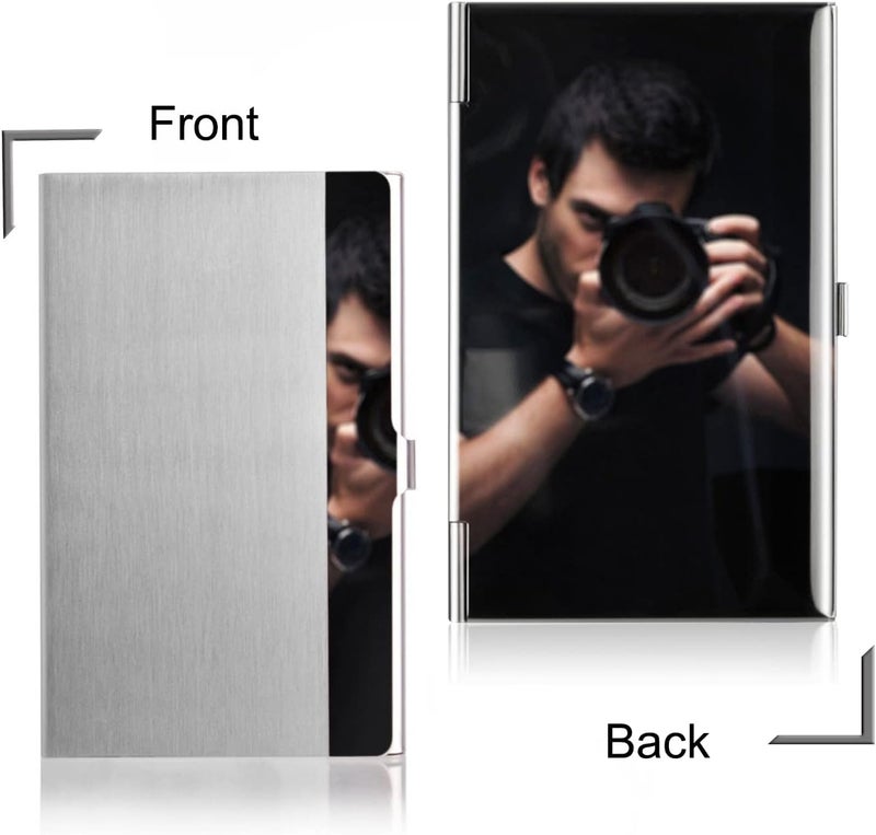 DMFLY Business Card Holder, Slim Business Card Case for Men & Women, Pocket Metal Card Case, Professional Stainless Steel Business Card Holders, Purse Name Card Holder, Buckle Style Shut - Image 4